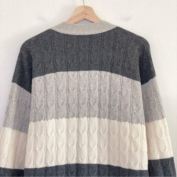 Vintage William Kasper Cashmere Oversized Cabled Cardigan Sweater Neutral Stripe - Picture 5 of 14